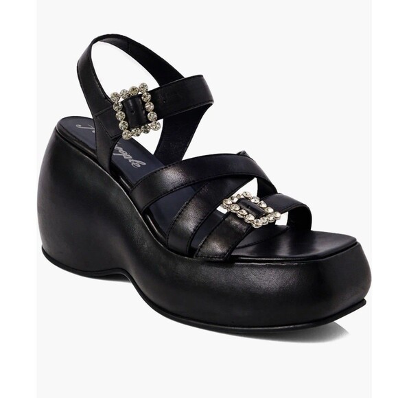 Free People Brooklyn US 7.5 Shoes Black Leather Ankle Strap Platform Sandals - Picture 11 of 16